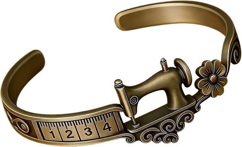 Sewing Machine Themed Bangle Bracelet for Women Vintage Sewing Charms Machine Open Bracelet Measuring Tape Detail Creative Artisan Gift Jewelry for Sewing Lovers Mother's Day Accessories in Saudi Arabia