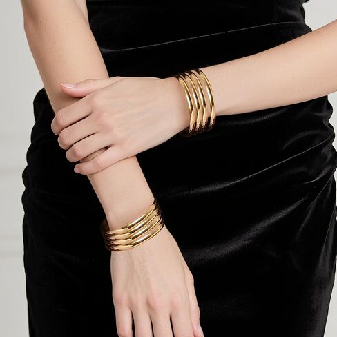 Linkidea Plus Size Bangle Bracelets Set for Women, Set of 8 Stainless Steel Extra Large Round Golden Bangles, 8 Inches (M) in Kuwait