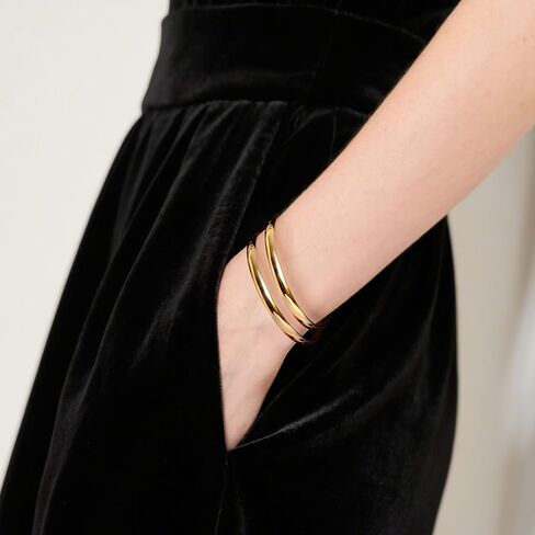 Linkidea Plus Size Bangle Bracelets Set for Women, Set of 8 Stainless Steel Extra Large Round Golden Bangles, 8 Inches (M) in Kuwait