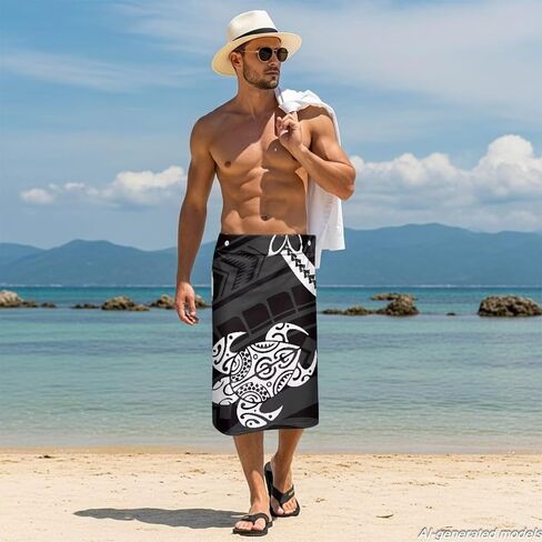 Mens Traditional Sarong Pareo Lavalava Polynesian Samoan Totem Lavalava Wrap Skirts Casual Summer Beachwear in Kuwait