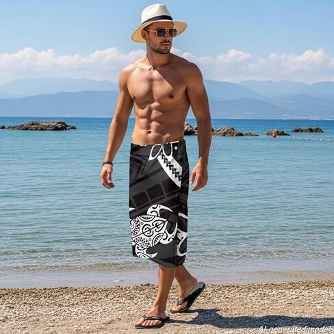 Mens Traditional Sarong Pareo Lavalava Polynesian Samoan Totem Lavalava Wrap Skirts Casual Summer Beachwear in Kuwait