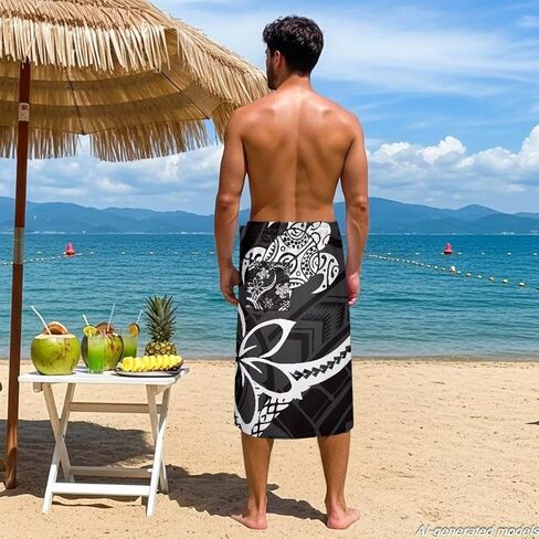 Mens Traditional Sarong Pareo Lavalava Polynesian Samoan Totem Lavalava Wrap Skirts Casual Summer Beachwear in Kuwait