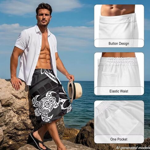 Mens Traditional Sarong Pareo Lavalava Polynesian Samoan Totem Lavalava Wrap Skirts Casual Summer Beachwear in Kuwait