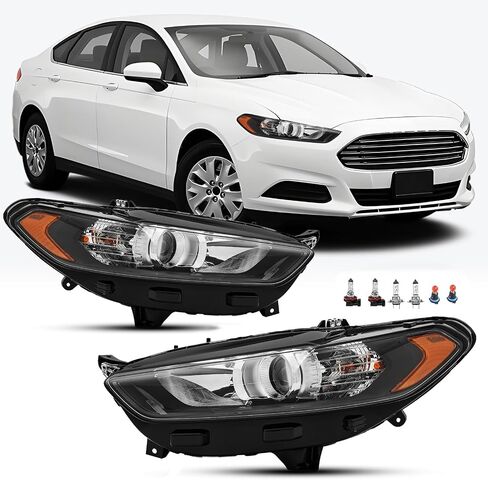 مجموعة المصابيح الأمامية متوافقة مع 2017 2018 2019 2020 Ford Fusion w/LED DRL Halogen Plugs تشمل ، سائق وركاب. in Kuwait