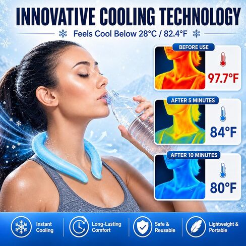 Neck Cooling Tube, PCM Cooling Collar for Freezer or Ice Water Pre-Chill, Reusable Wearable Neck Cooler Ring for Hot Weather Yard Work Walking Hiking Camping Commute in Saudi Arabia