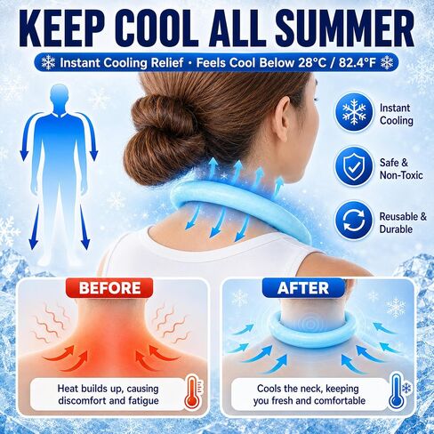 Neck Cooling Tube, PCM Cooling Collar for Freezer or Ice Water Pre-Chill, Reusable Wearable Neck Cooler Ring for Hot Weather Yard Work Walking Hiking Camping Commute in Saudi Arabia