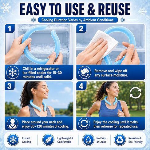 Neck Cooling Tube, PCM Cooling Collar for Freezer or Ice Water Pre-Chill, Reusable Wearable Neck Cooler Ring for Hot Weather Yard Work Walking Hiking Camping Commute in Saudi Arabia
