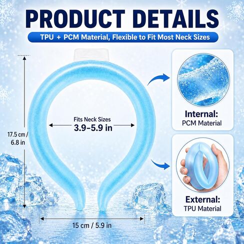 Neck Cooling Tube, PCM Cooling Collar for Freezer or Ice Water Pre-Chill, Reusable Wearable Neck Cooler Ring for Hot Weather Yard Work Walking Hiking Camping Commute in Saudi Arabia