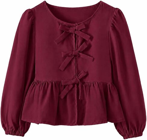 Toddler Girls Long Sleeve Peplum Blouse with Fixed Bow, Cotton Ruffle Dressy Shirt for School Party Photos in Saudi Arabia