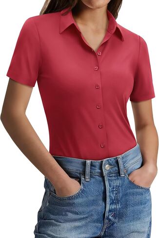 Gleeivy Button Down Shirts for Women Slim fit Short Sleeve Dress Shirts Stretch Work Wrinkle Free Office Blouses Tops in Saudi Arabia