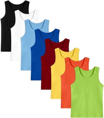 8 Pack Boys Kids Tank Tops Cotton Undershirts Sleeveless Crew Neck Tank Tops for Toddlers in Kuwait