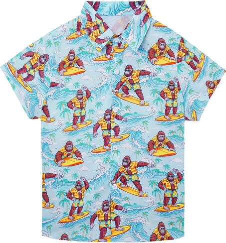 Boys Hawaiian Shirt Short Sleeve, Cool Casual Button Down Aloha Shirts, Kids Summer Hawaii Beach Tee Tops 5-14 Years in Saudi Arabia