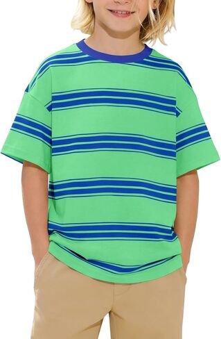 Boys Striped Short Sleeve T-Shirts Kids Casual Crewneck Drop Shoulder Summer Basic Tees Tops 5-14 Years in Kuwait