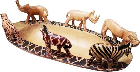 Hand Crafted Decorative Safari Bowl with Meticulously Carved Animals on Rim. Made from native African Jacaranda Wood (Variation 1) in Saudi Arabia