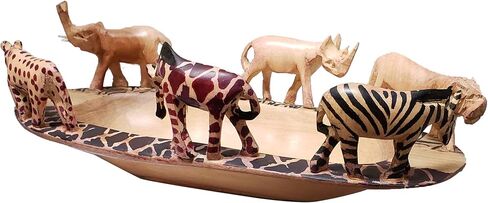 Hand Crafted Decorative Safari Bowl with Meticulously Carved Animals on Rim. Made from native African Jacaranda Wood (Variation 1) in Saudi Arabia