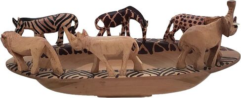 Hand Crafted Decorative Safari Bowl with Meticulously Carved Animals on Rim. Made from native African Jacaranda Wood (Variation 1) in Saudi Arabia