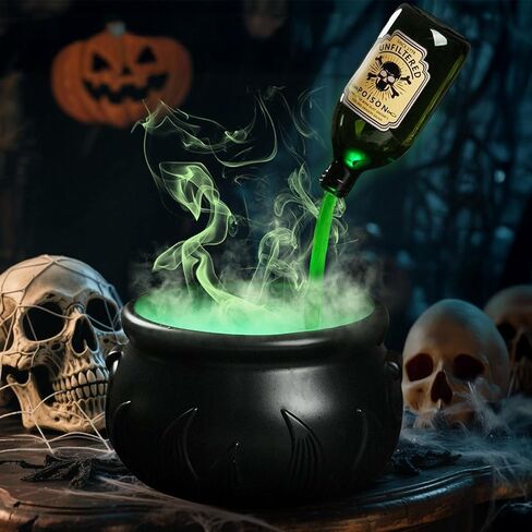 Halloween Decorations Indoor - Cauldron Halloween Decor with Magic Floating Potion Bottles and Diffuser - Black Plastic Witches Bowl Party Decoration for Spooky Vintage Home Kitchen Table in Saudi Arabia