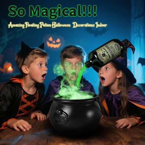 Halloween Decorations Indoor - Cauldron Halloween Decor with Magic Floating Potion Bottles and Diffuser - Black Plastic Witches Bowl Party Decoration for Spooky Vintage Home Kitchen Table in Saudi Arabia