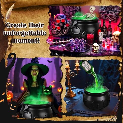 Halloween Decorations Indoor - Cauldron Halloween Decor with Magic Floating Potion Bottles and Diffuser - Black Plastic Witches Bowl Party Decoration for Spooky Vintage Home Kitchen Table in Saudi Arabia