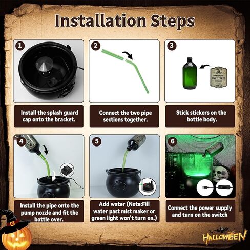 Halloween Decorations Indoor - Cauldron Halloween Decor with Magic Floating Potion Bottles and Diffuser - Black Plastic Witches Bowl Party Decoration for Spooky Vintage Home Kitchen Table in Saudi Arabia