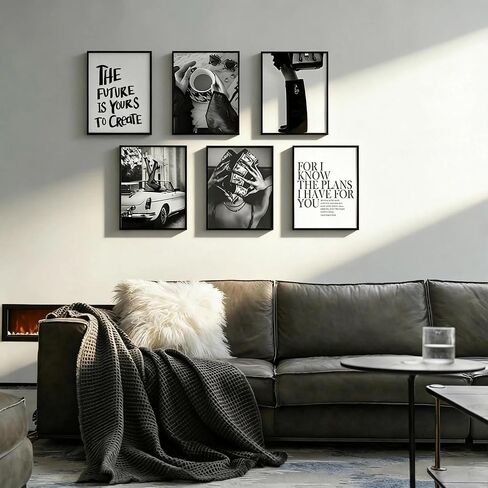 Trendy Black and White Wall Art Luxury Money Hair Rollers Girl Posters High Heels Motivational Quotes Home Decor for Bedroom Living Room Dormitory Modern Aesthetic Pictures Unframed 8x10 Inch in Kuwait