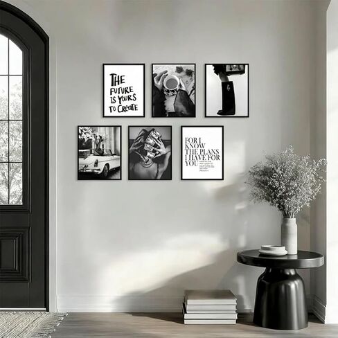 Trendy Black and White Wall Art Luxury Money Hair Rollers Girl Posters High Heels Motivational Quotes Home Decor for Bedroom Living Room Dormitory Modern Aesthetic Pictures Unframed 8x10 Inch in Kuwait
