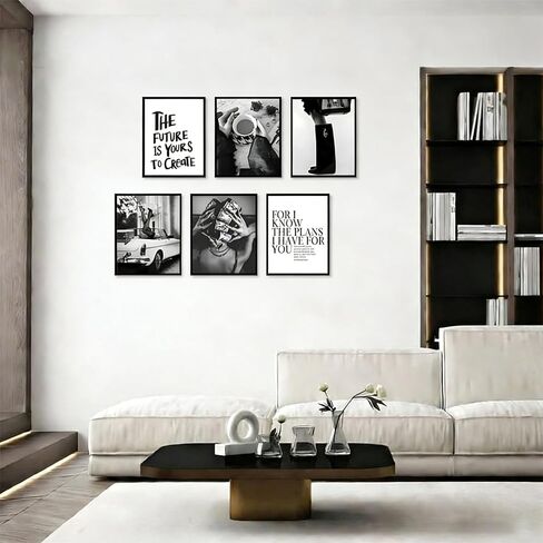 Trendy Black and White Wall Art Luxury Money Hair Rollers Girl Posters High Heels Motivational Quotes Home Decor for Bedroom Living Room Dormitory Modern Aesthetic Pictures Unframed 8x10 Inch in Kuwait