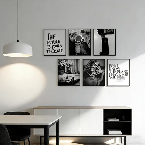 Trendy Black and White Wall Art Luxury Money Hair Rollers Girl Posters High Heels Motivational Quotes Home Decor for Bedroom Living Room Dormitory Modern Aesthetic Pictures Unframed 8x10 Inch in Kuwait