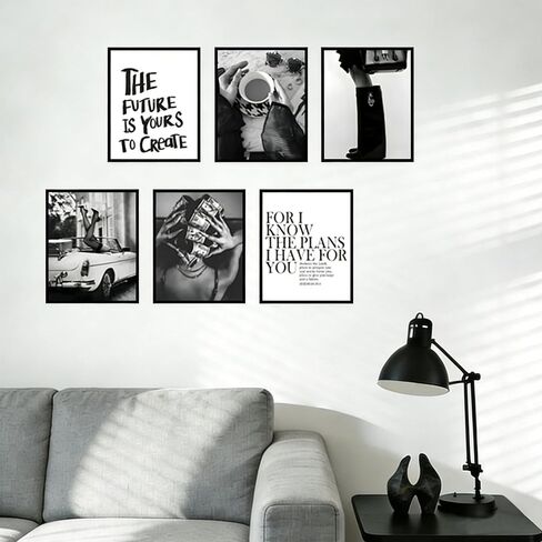 Trendy Black and White Wall Art Luxury Money Hair Rollers Girl Posters High Heels Motivational Quotes Home Decor for Bedroom Living Room Dormitory Modern Aesthetic Pictures Unframed 8x10 Inch in Kuwait