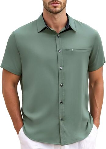 GSOU SNOW Mens Fishing Shirts Short Sleeve Button Up Hiking Shirt Cooling Quick Dry Vented in Saudi Arabia