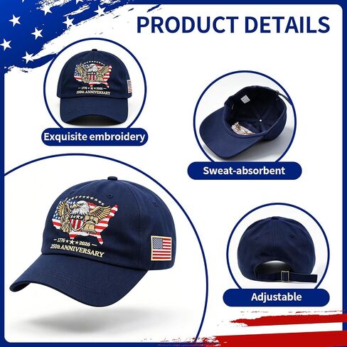 250th Anniversary USA Hat United States 1776-2026 Embroidered Eagle Adjustable Baseball Cap 250 Year Independence hat with Eagle Flag Design for Men Women Dark Blue in Saudi Arabia