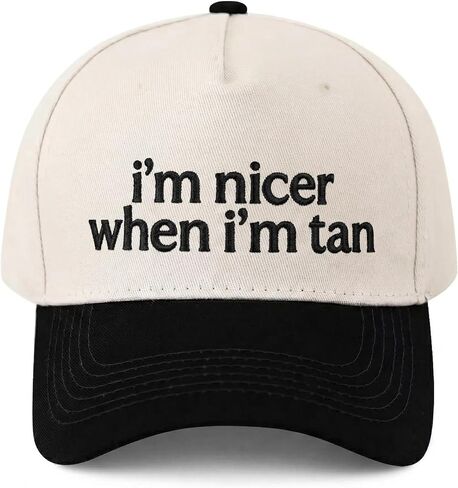 I'm Nicer When I'm Tan Funny Trucker Hat for Women-Embroidered Two-Toned Baseball Cap, Adjustable Snapback, Summer Sun Hat in Kuwait
