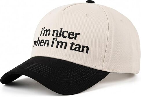 I'm Nicer When I'm Tan Funny Trucker Hat for Women-Embroidered Two-Toned Baseball Cap, Adjustable Snapback, Summer Sun Hat in Kuwait