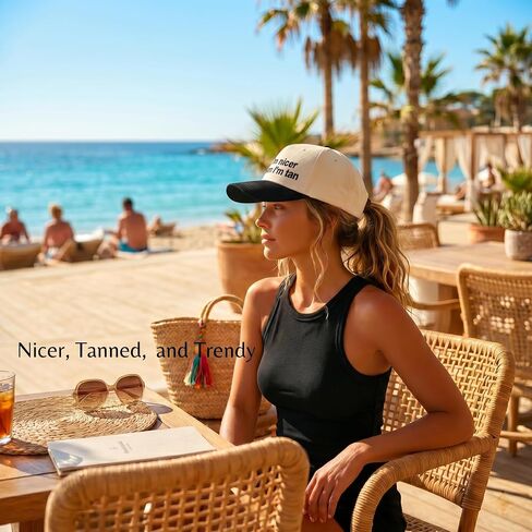 I'm Nicer When I'm Tan Funny Trucker Hat for Women-Embroidered Two-Toned Baseball Cap, Adjustable Snapback, Summer Sun Hat in Kuwait