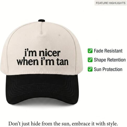 I'm Nicer When I'm Tan Funny Trucker Hat for Women-Embroidered Two-Toned Baseball Cap, Adjustable Snapback, Summer Sun Hat in Kuwait