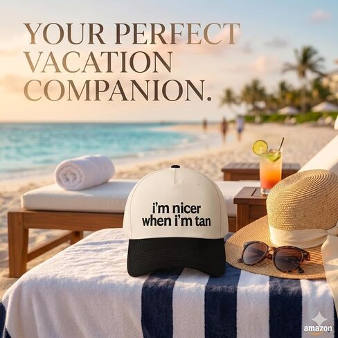 I'm Nicer When I'm Tan Funny Trucker Hat for Women-Embroidered Two-Toned Baseball Cap, Adjustable Snapback, Summer Sun Hat in Kuwait