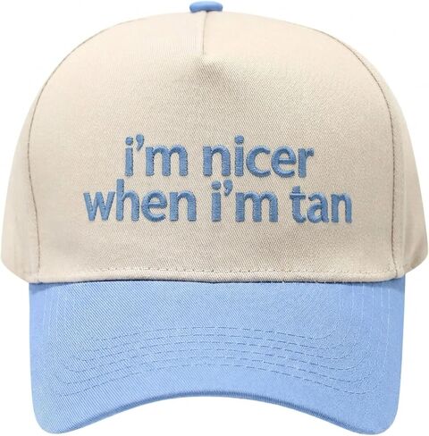 I'm Nicer When I'm Tan Funny Trucker Hat for Women-Embroidered Two-Toned Baseball Cap, Adjustable Snapback, Summer Sun Hat in Kuwait