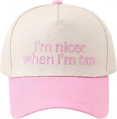 I'm Nicer When I'm Tan Funny Trucker Hat for Women-Embroidered Two-Toned Baseball Cap, Adjustable Snapback, Summer Sun Hat in Kuwait
