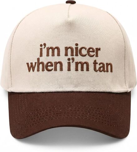I'm Nicer When I'm Tan Funny Trucker Hat for Women-Embroidered Two-Toned Baseball Cap, Adjustable Snapback, Summer Sun Hat in Kuwait