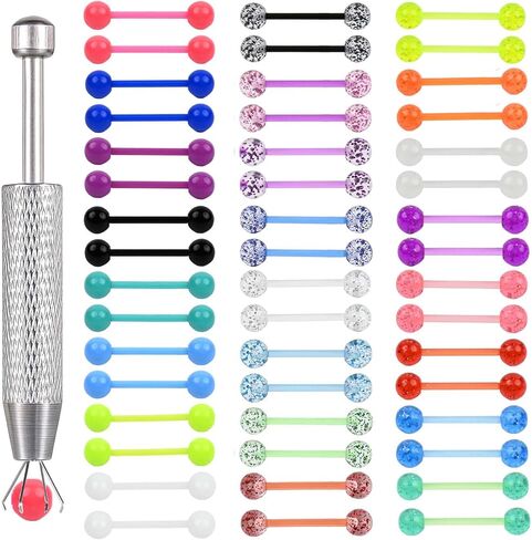 48PCS 14G Glow in Dark Flexible Acrylic Straight Tongue Barbell 16MM Bar Plastic Colorful Nipple Ring Retainer Tongue Body Piercing Jewelry for Women Men in Saudi Arabia