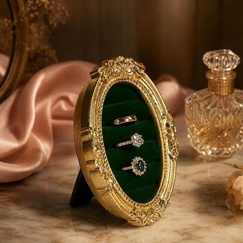 Ring Display Stand, Vintage Gold Jewelry Holder with Bow, Resin Frame-Style Ring Organizer for Rings & Earrings, Elegant Wedding Ring Display Tray, Gift for Women in Kuwait