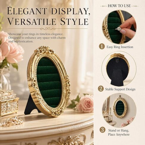 Ring Display Stand, Vintage Gold Jewelry Holder with Bow, Resin Frame-Style Ring Organizer for Rings & Earrings, Elegant Wedding Ring Display Tray, Gift for Women in Kuwait