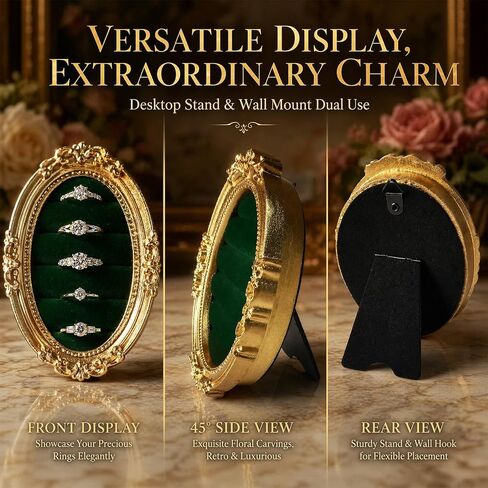 Ring Display Stand, Vintage Gold Jewelry Holder with Bow, Resin Frame-Style Ring Organizer for Rings & Earrings, Elegant Wedding Ring Display Tray, Gift for Women in Kuwait