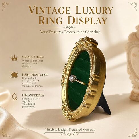 Ring Display Stand, Vintage Gold Jewelry Holder with Bow, Resin Frame-Style Ring Organizer for Rings & Earrings, Elegant Wedding Ring Display Tray, Gift for Women in Kuwait