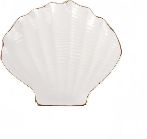 Ceramic Shell Jewelry Dish - Decorative Ring Holder Tray for Earrings Necklace Keys, Cute Trinket Plate for Women Home Decor Gift (White) in Kuwait