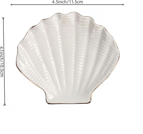 Ceramic Shell Jewelry Dish - Decorative Ring Holder Tray for Earrings Necklace Keys, Cute Trinket Plate for Women Home Decor Gift (White) in Kuwait