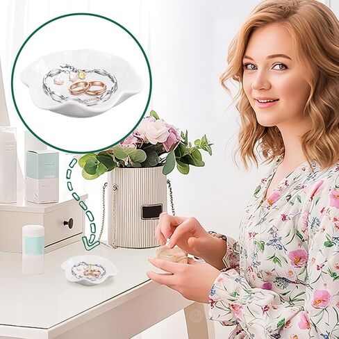 arricraft 10 Pcs Ceramic Lotus Leaf Shape Jewelry Tray Dish, Small Key Ring Dish, Suitable for Mom Friend Sister, Gifts for Women, Home Decor Trinket Tray (White) in Kuwait