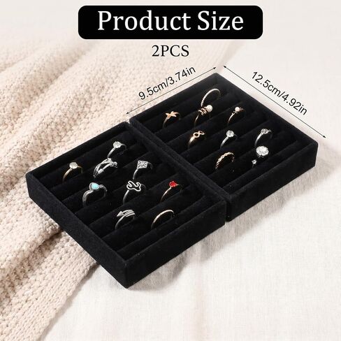 2 Pack Velvet Jewelry Tray Set, Stackable Ring Organizer Tray, Black Mini Jewelries Drawer Organizer, Display Storage Insert Holder for Ring Earrings Jewelry (4.92 x 3.74 x 1 In) in Kuwait