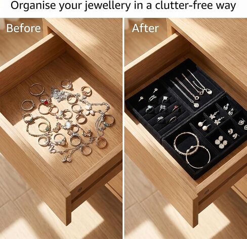 2 Pack Velvet Jewelry Tray Set, Stackable Ring Organizer Tray, Black Mini Jewelries Drawer Organizer, Display Storage Insert Holder for Ring Earrings Jewelry (4.92 x 3.74 x 1 In) in Kuwait