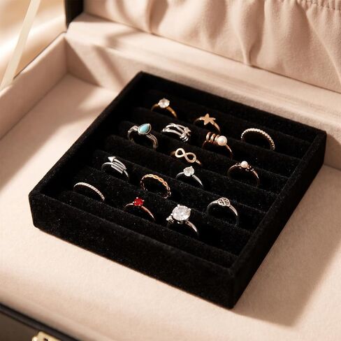 2 Pack Velvet Jewelry Tray Set, Stackable Ring Organizer Tray, Black Mini Jewelries Drawer Organizer, Display Storage Insert Holder for Ring Earrings Jewelry (4.92 x 3.74 x 1 In) in Kuwait